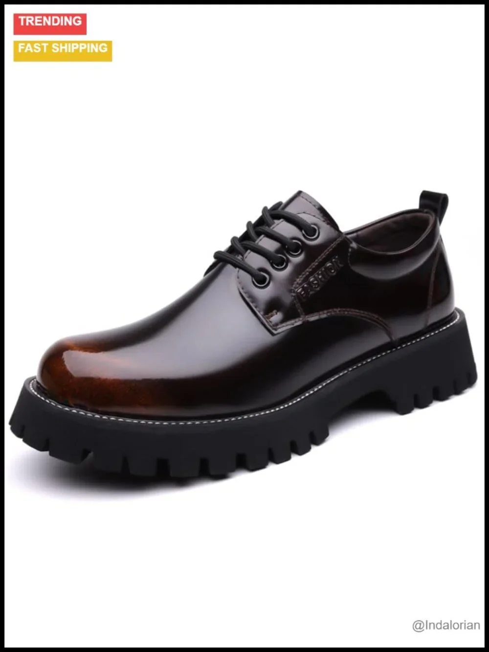 Leather Platform Oxford Shoes Lace Up Round Toe Derby Casual Heightening Chunky